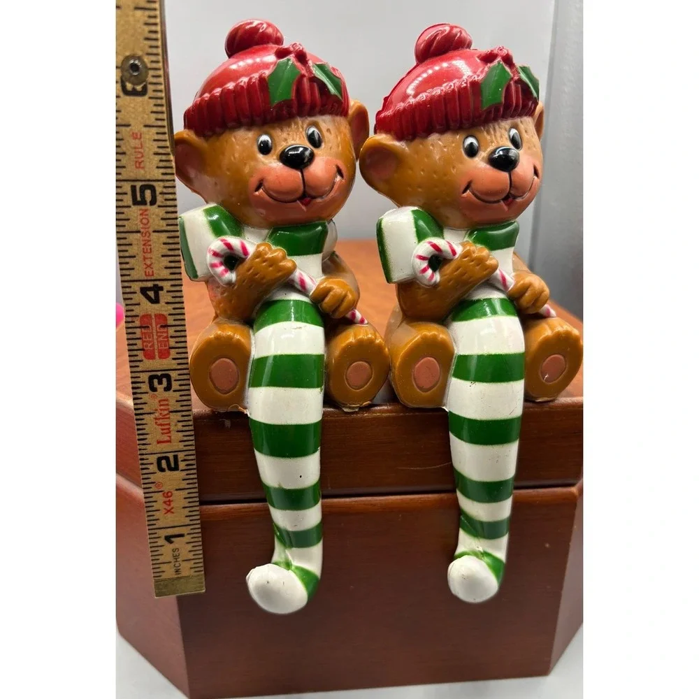 Vtg‎ Christmas Bears Stocking Hangers Holders Sitting Figurines Decor